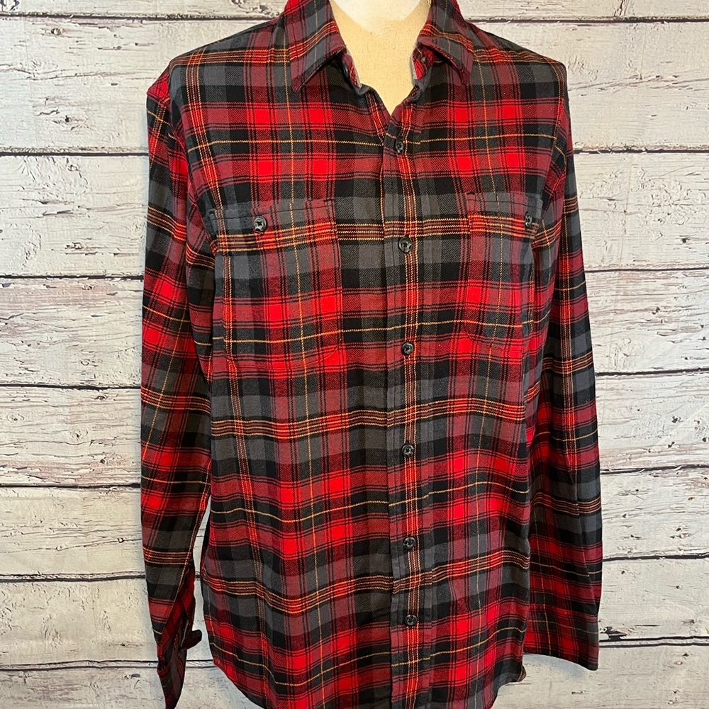 WOOLRICH Button Down Cotton Flannel Plaid Red-Small